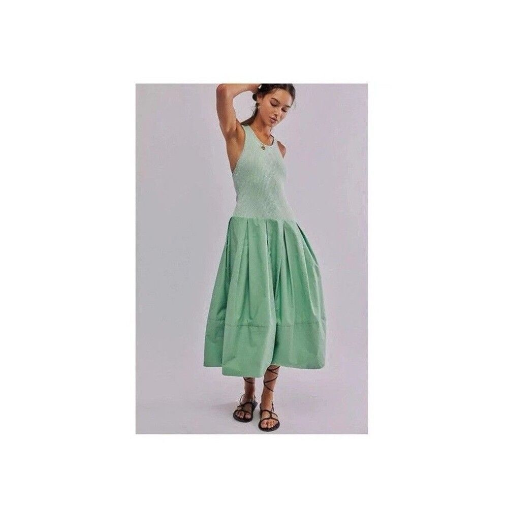 Free People Drops Of Venus Drop Waist Midi Dress Lime Green size M NWOT - Picture 5 of 11
